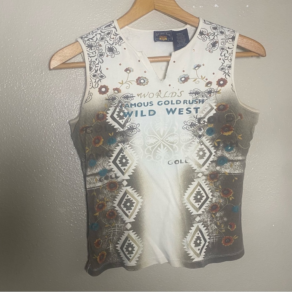 Vintage Route 66 White Tank Top with Brown Ombre 2000s size small stretch